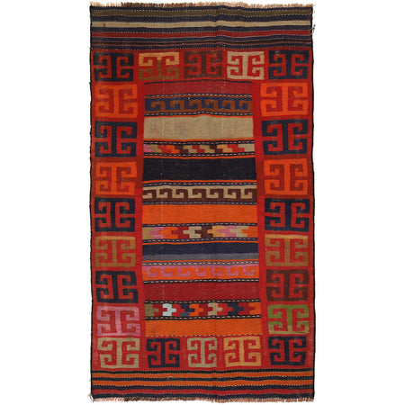 Maimana Kilim Area Rug Handmade Firebrick Floral 4x6 ft