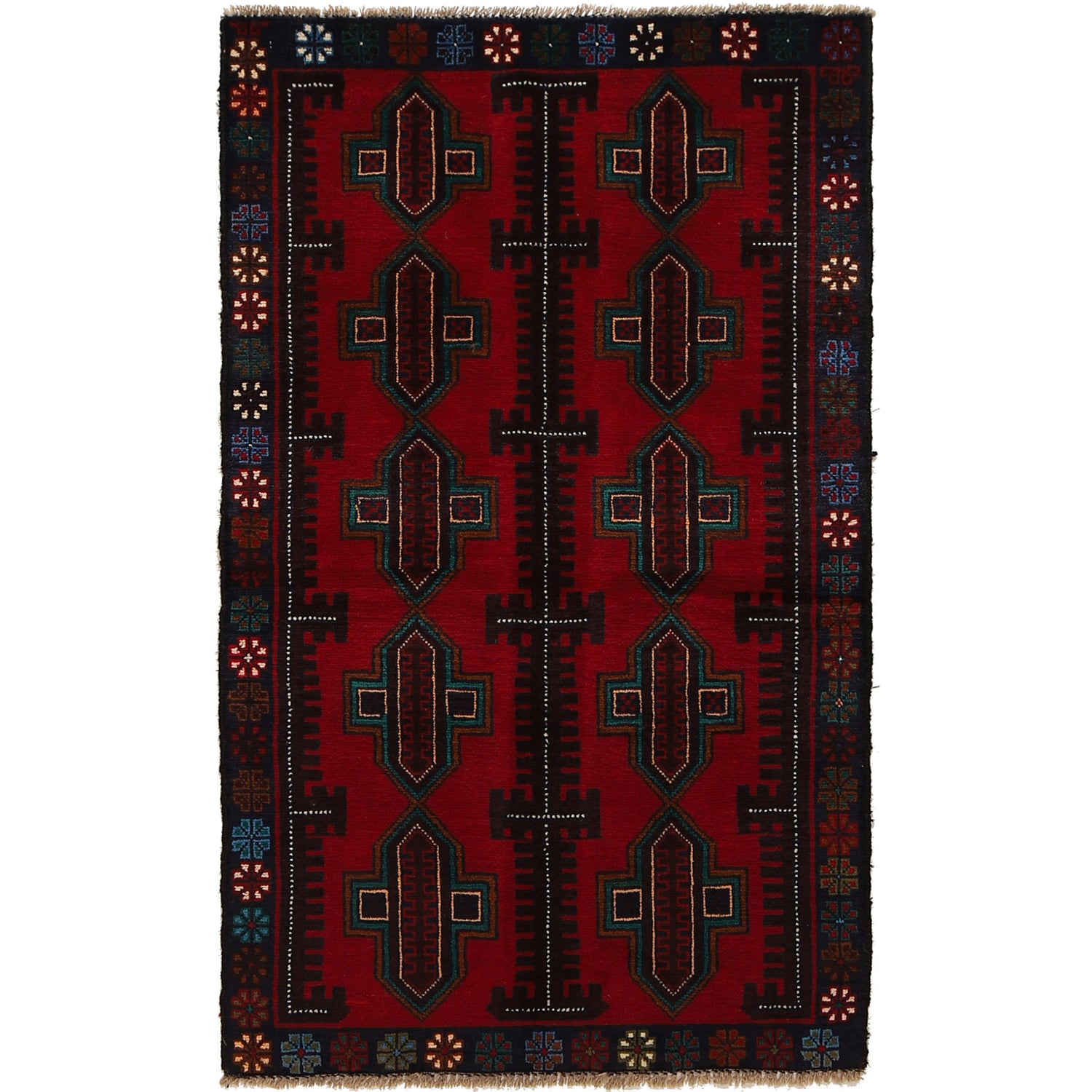 Baluchi Rug Handmade Red Geometric 3x5 ft