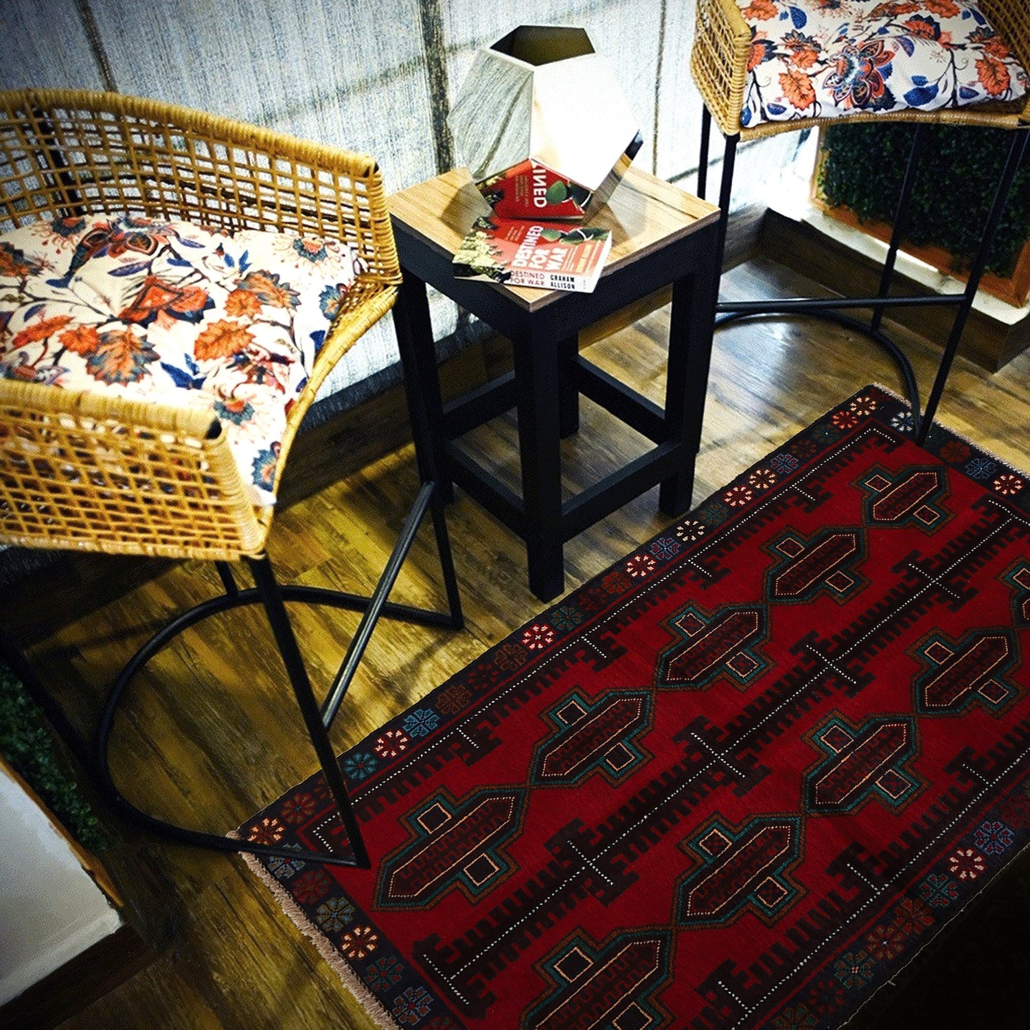 Baluchi Rug Handmade Red Geometric 3x5 ft