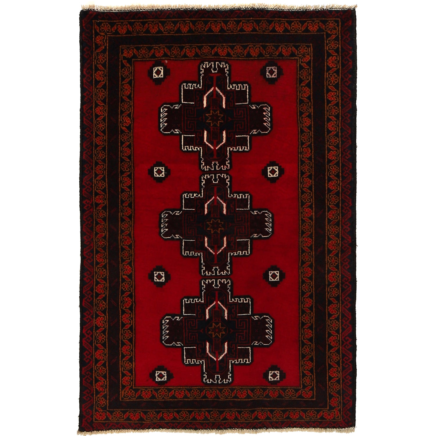 Baluchi Rug Handmade Red Geometric 3x5 ft