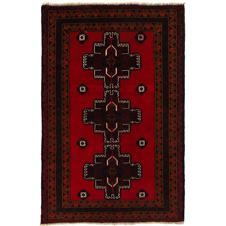 Baluchi Rug Handmade Red Geometric 3x5 ft