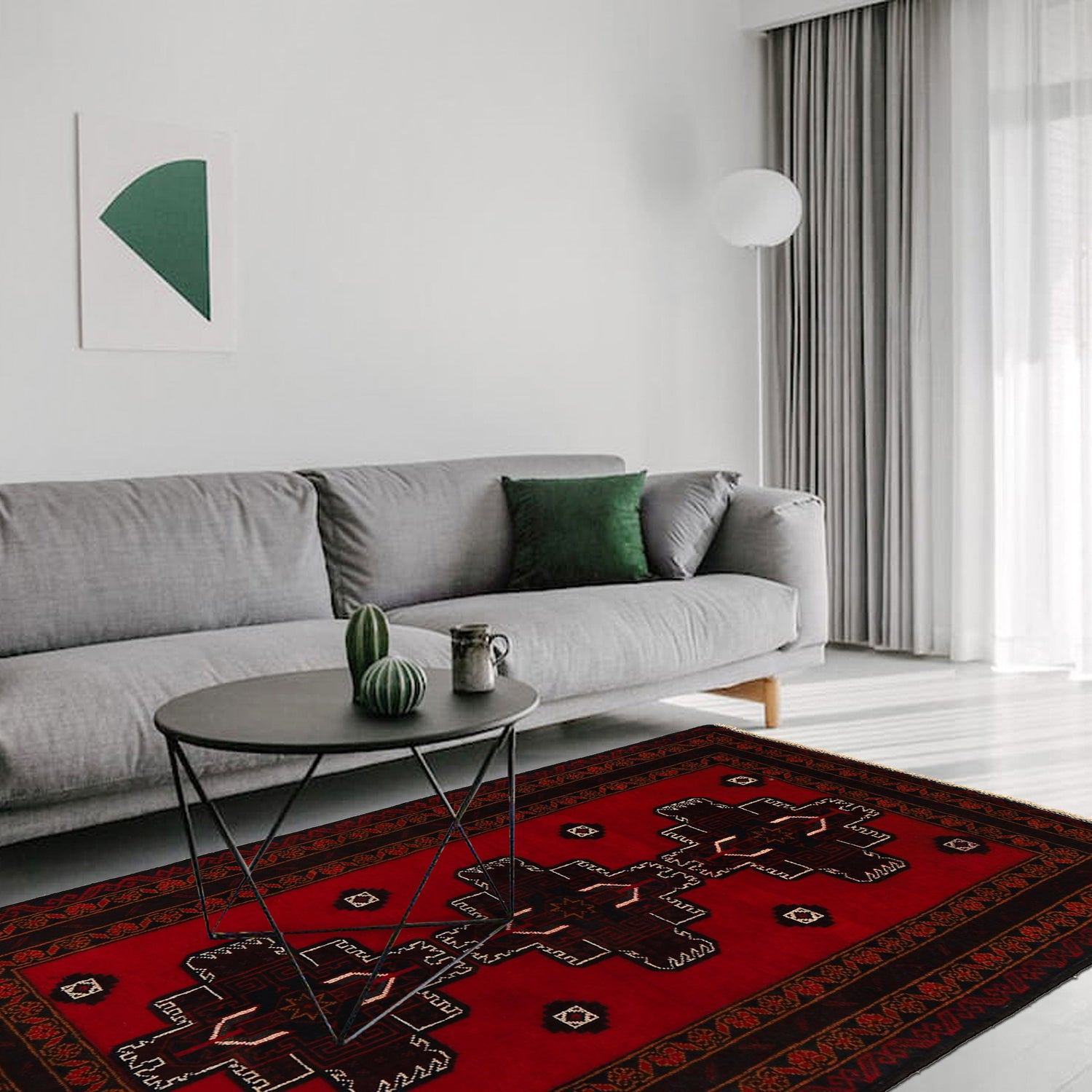 Baluchi Rug Handmade Red Geometric 3x5 ft