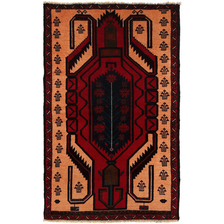 Baluchi Rug Handmade Beige Geometric 3x5 ft