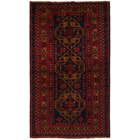 Baluchi Rug Handmade Blue Geometric 4x6 ft