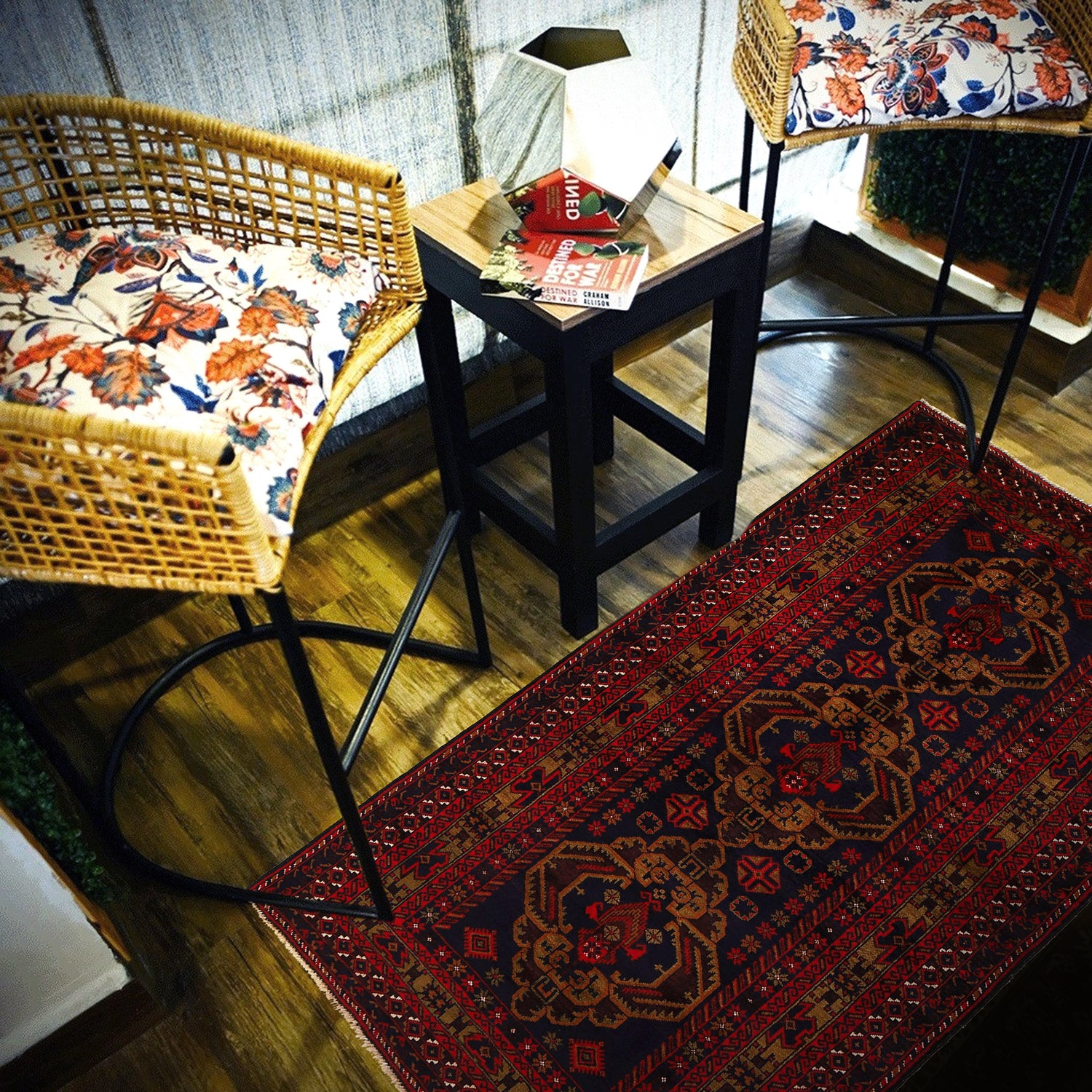 Baluchi Rug Handmade Blue Geometric 4x6 ft