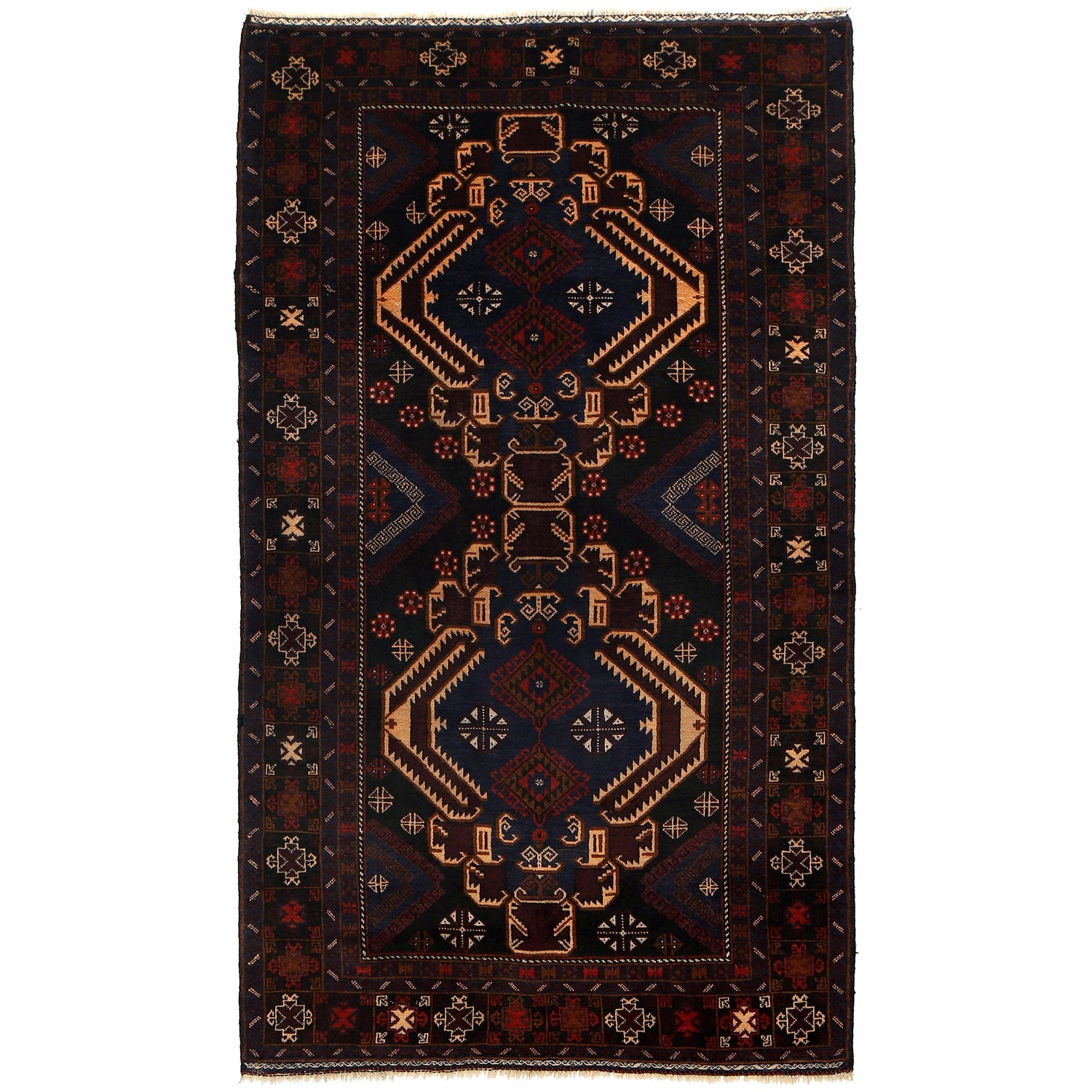 Baluchi Rug Handmade Multi Geometric 4x7 ft