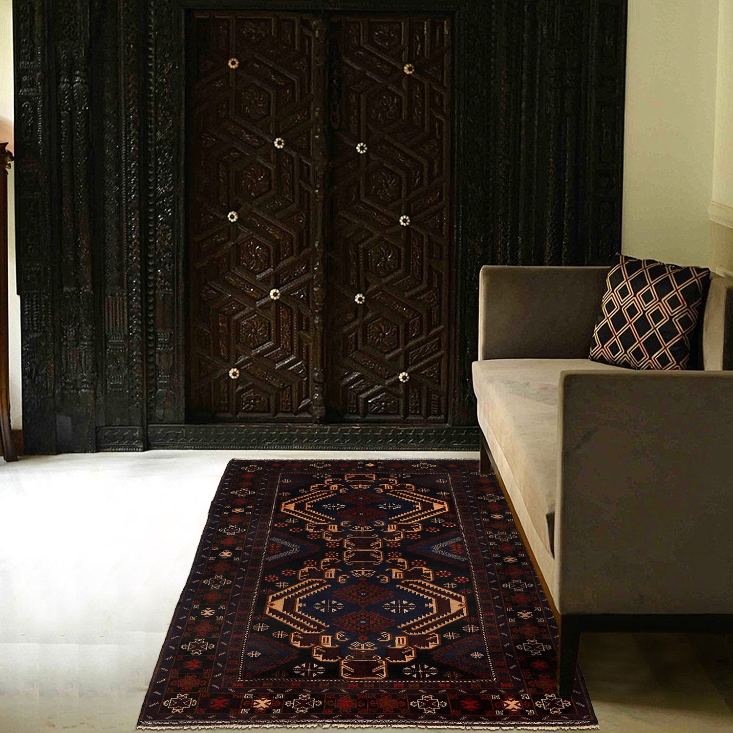 Baluchi Rug Handmade Multi Geometric 4x7 ft