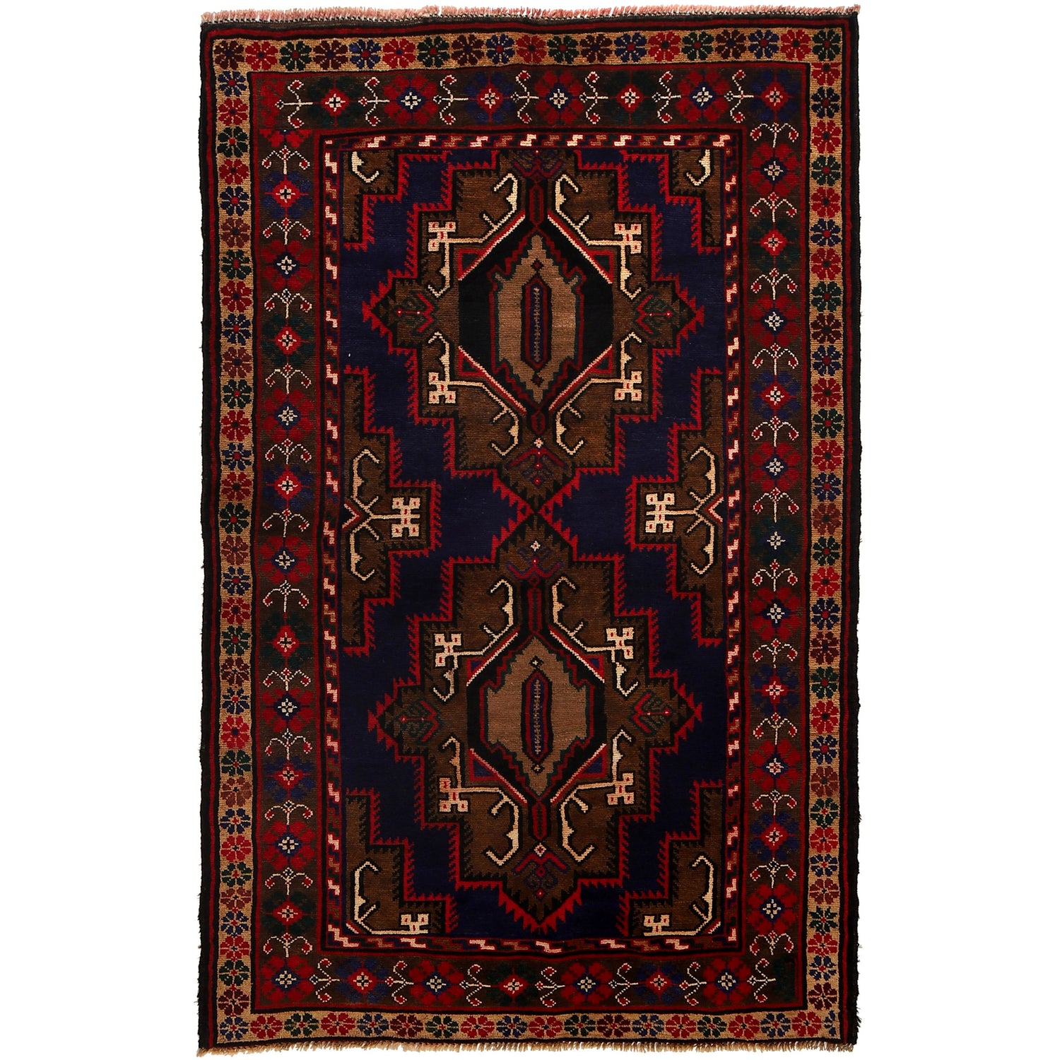 Baluchi Rug Handmade Blue Geometric 4x6 ft