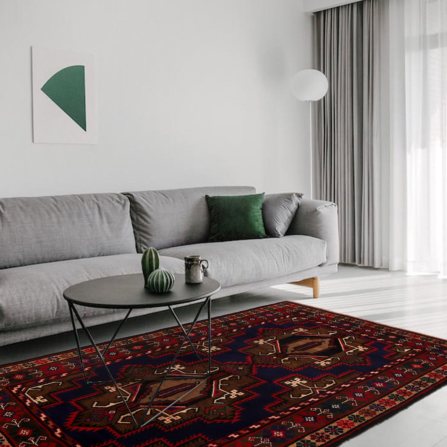 Baluchi Rug Handmade Blue Geometric 4x6 ft