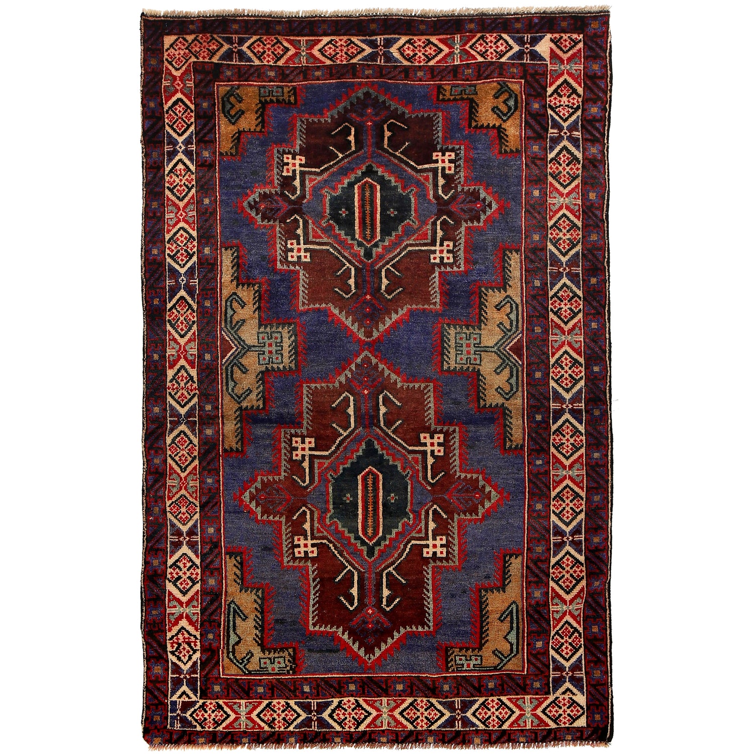 Baluchi Rug Handmade Blue Geometric 4x6 ft
