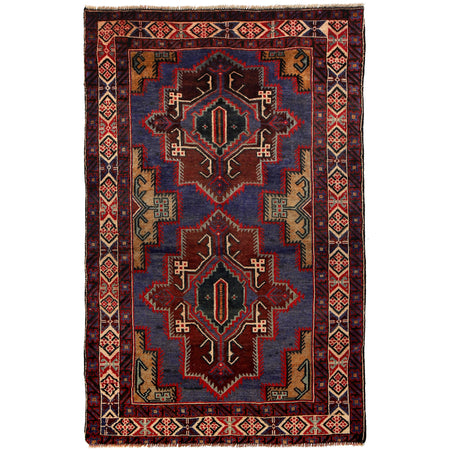 Baluchi Rug Handmade Blue Geometric 4x6 ft