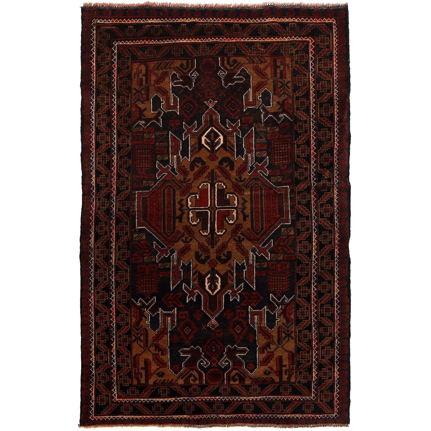 Baluchi Rug Handmade Multi Geometric 4x6 ft