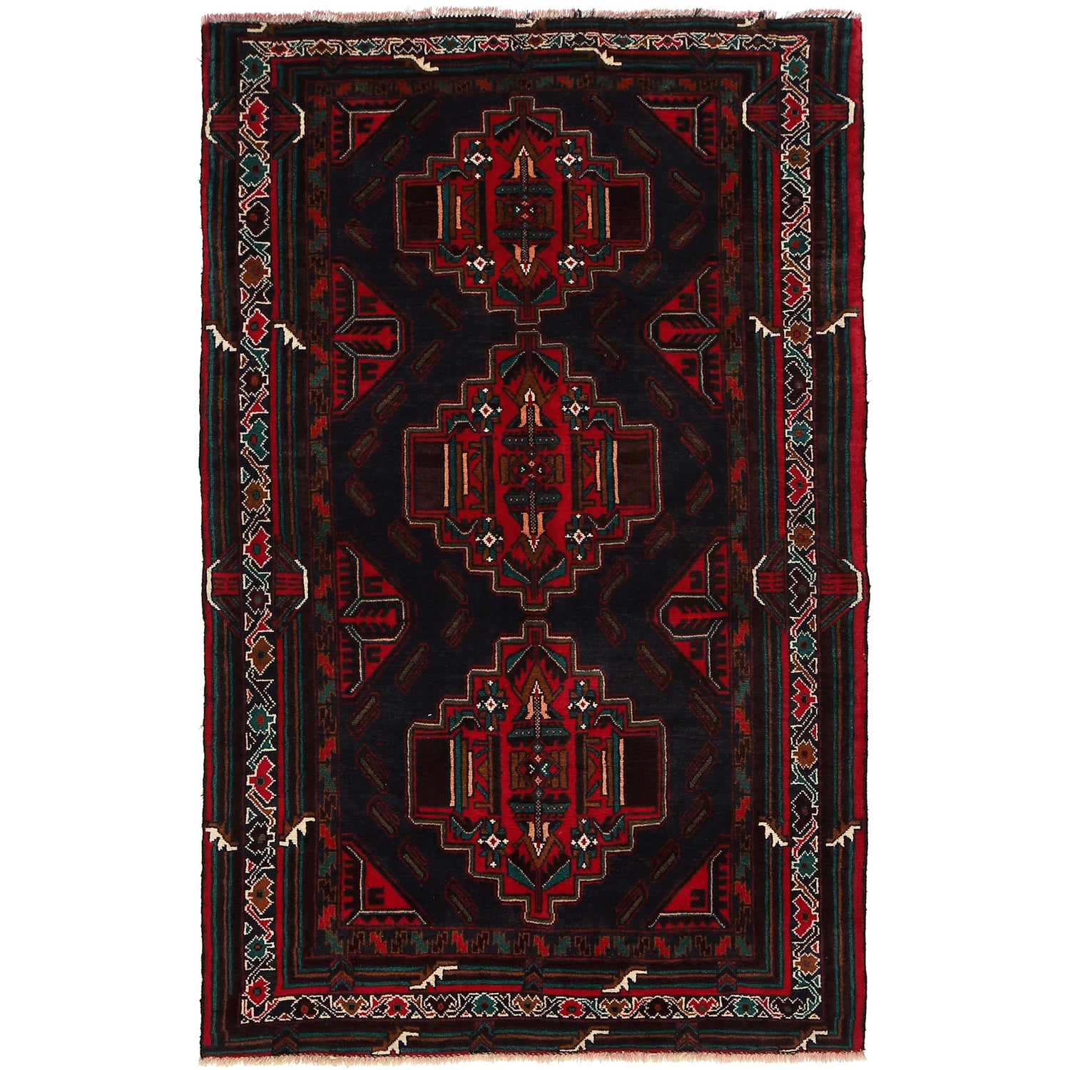 Baluchi Rug Handmade Multi Geometric 4x6 ft