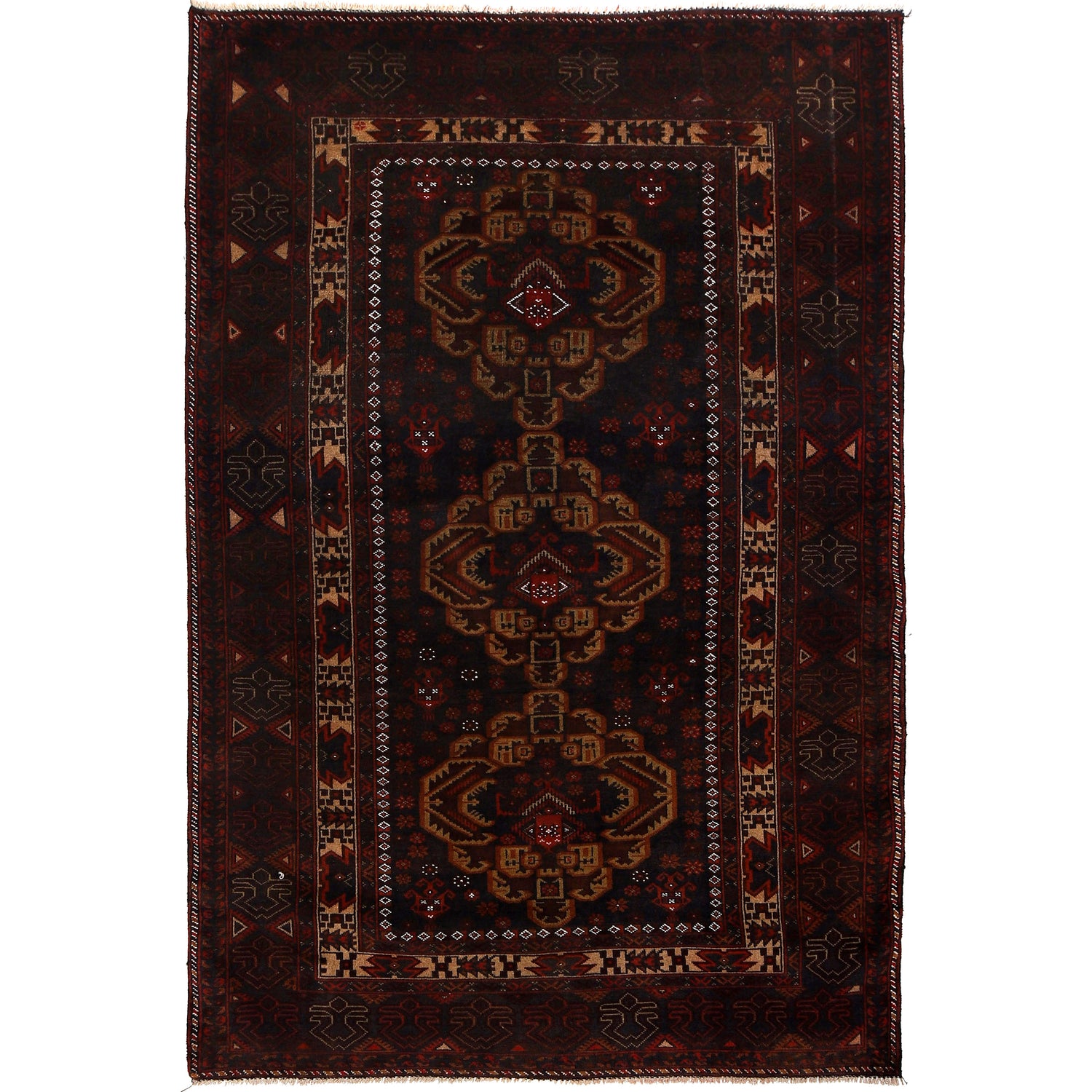 Baluchi Rug Handmade Multi Geometric 4x7 ft