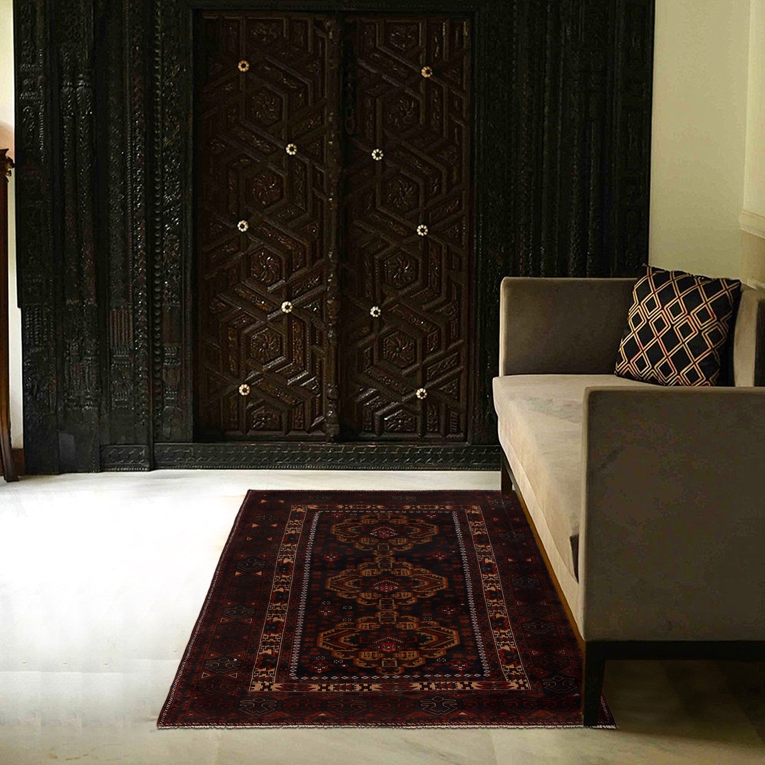 Baluchi Rug Handmade Multi Geometric 4x7 ft