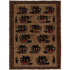 War Area Rug Handmade Brown Tank + Helicopter 7x10 ft