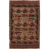 War Area Rug Handmade Brown Tank + Helicopter 4x6 ft