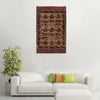 War Area Rug Handmade Brown Tank + Helicopter 4x6 ft