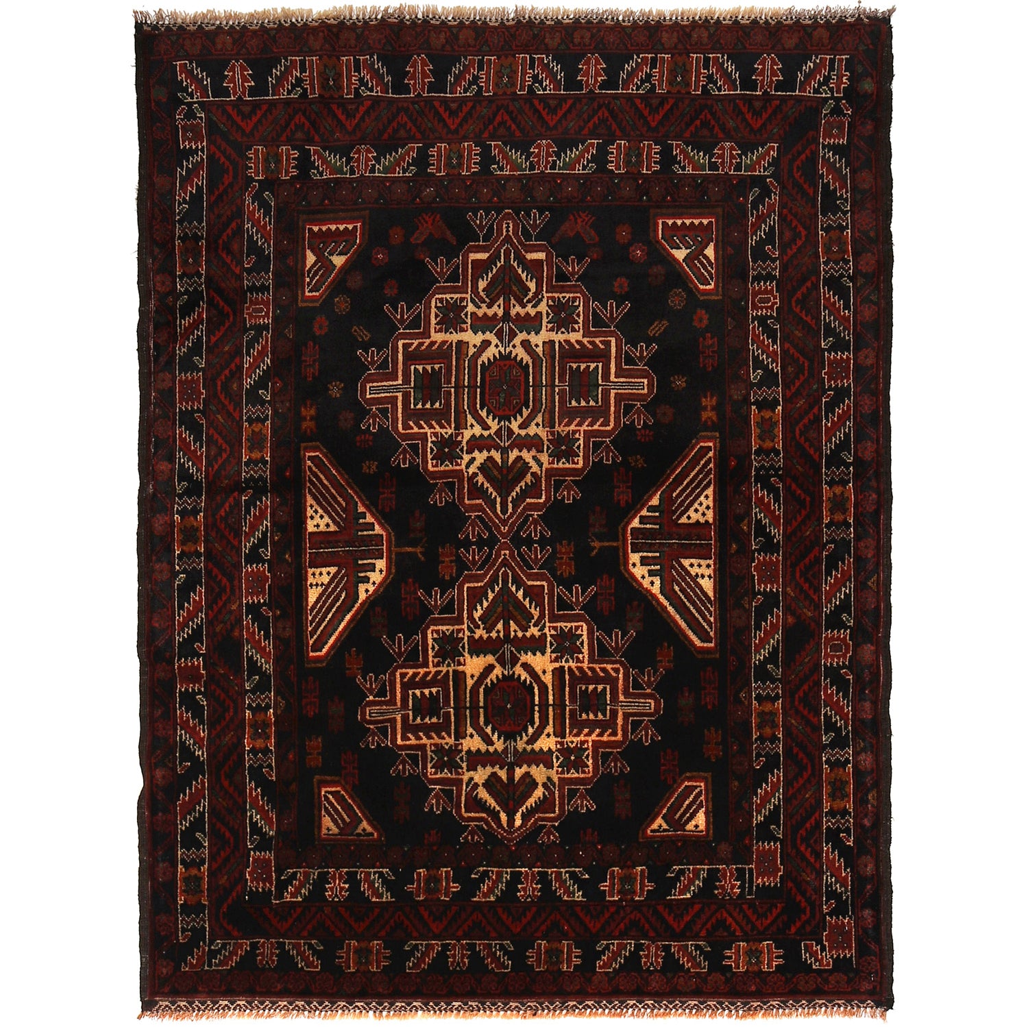 Baluchi Rug Handmade Multi Geometric 4x6 ft