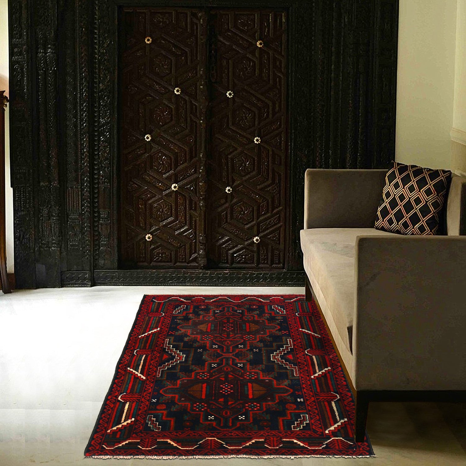 Baluchi Rug Handmade Multi Geometric 3x5 ft