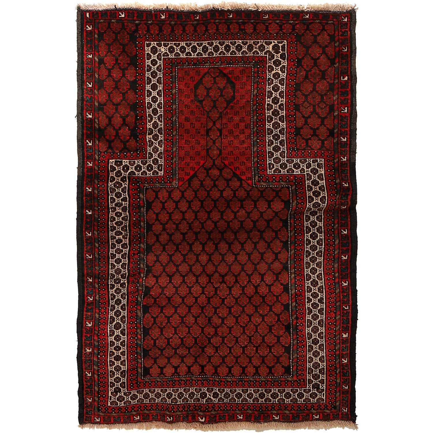 Baluchi Rug Handmade Red Prayer Design 2x4 ft