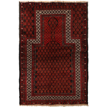 Baluchi Rug Handmade Red Prayer Design 2x4 ft