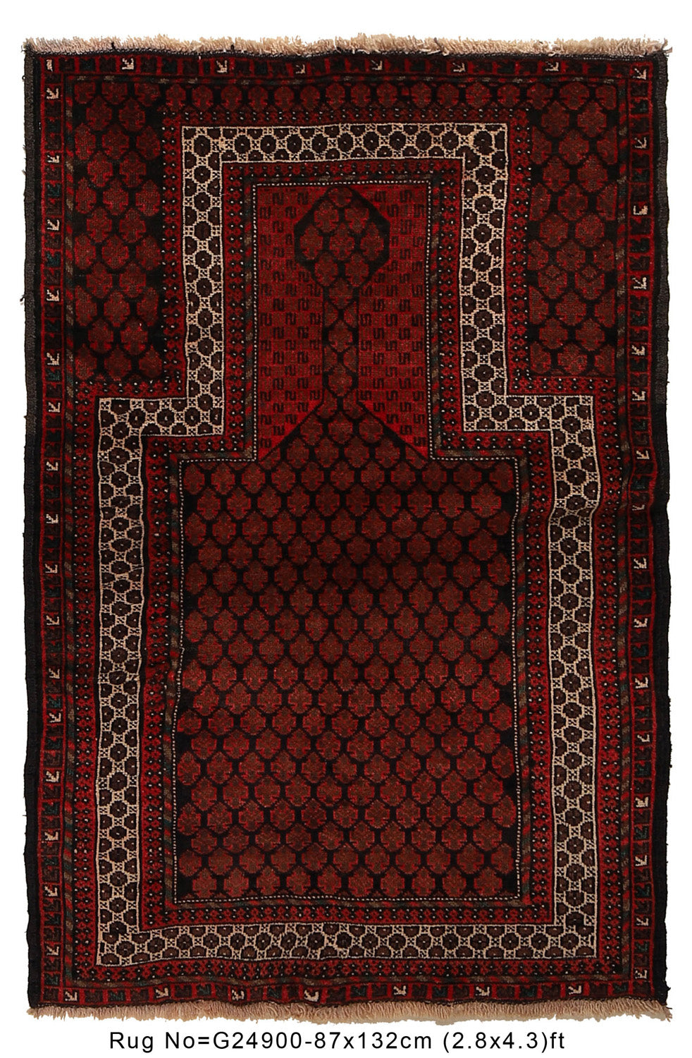 Baluchi Rug Handmade Red Prayer Design 2x4 ft