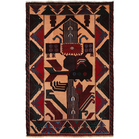 Baluchi Rug Handmade Multi Geometric 3x5 ft