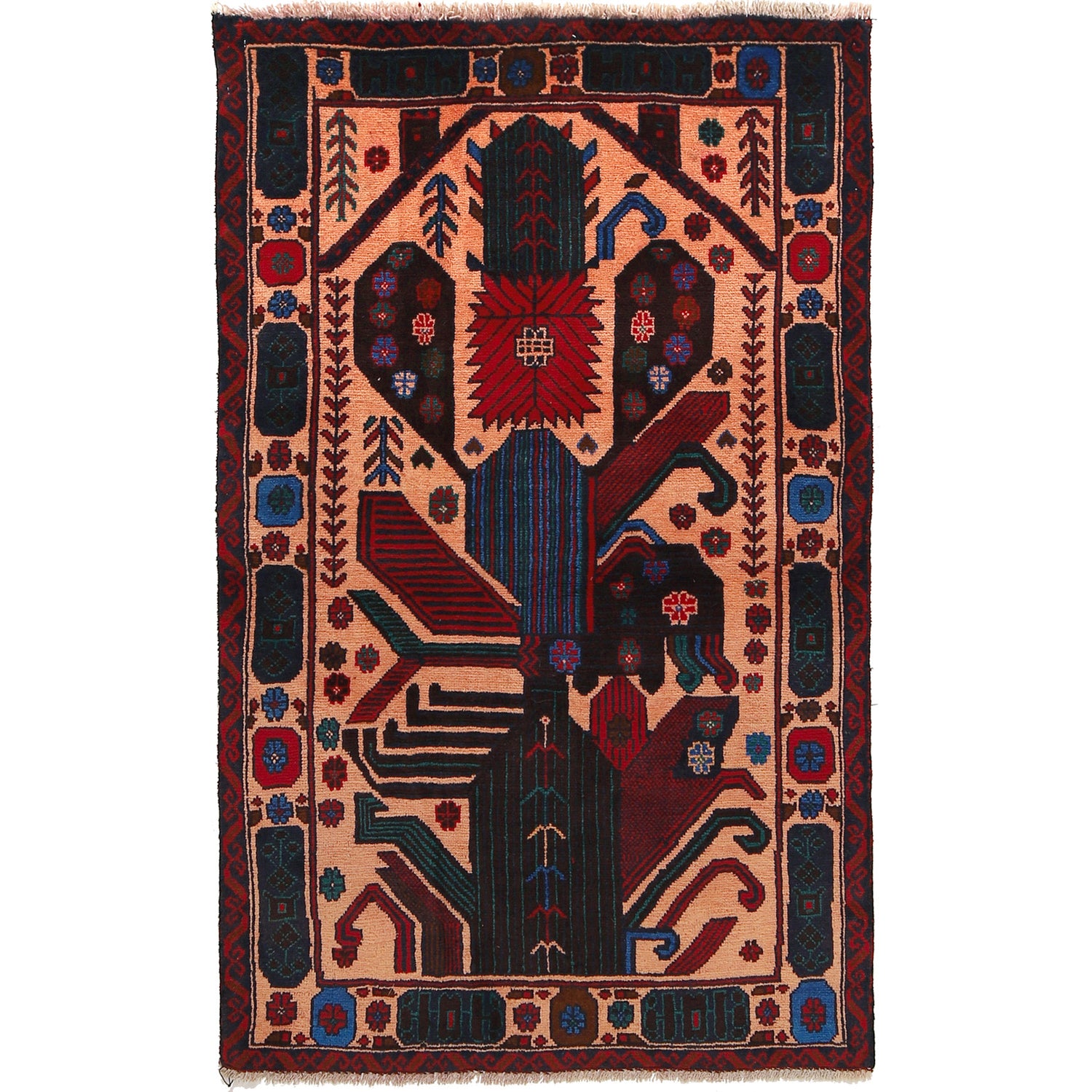 Baluchi Rug Handmade Multi Geometric 3x5 ft