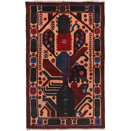 Baluchi Rug Handmade Multi Geometric 3x5 ft