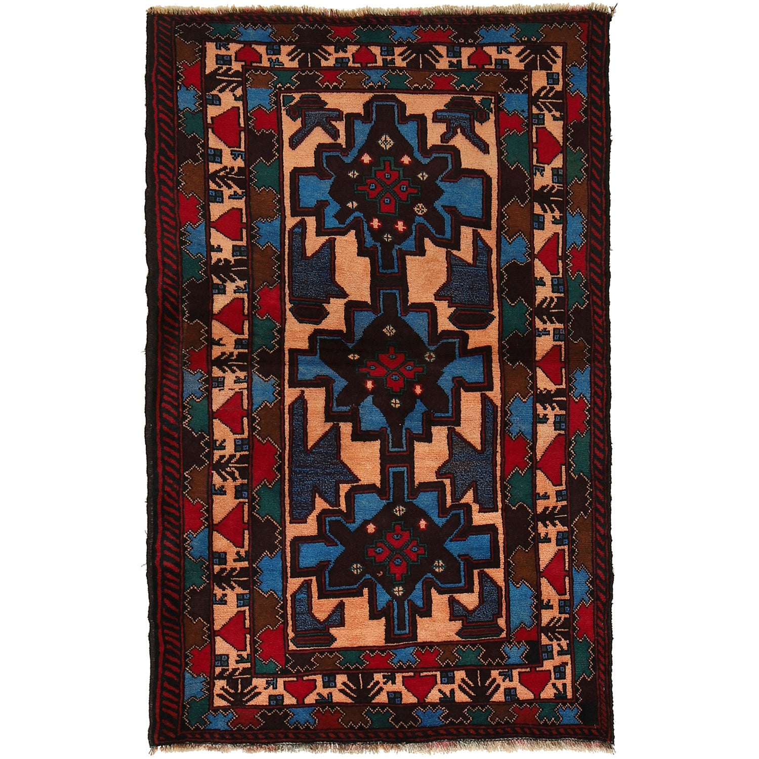Baluchi Rug Handmade Multi Geometric 3x5 ft