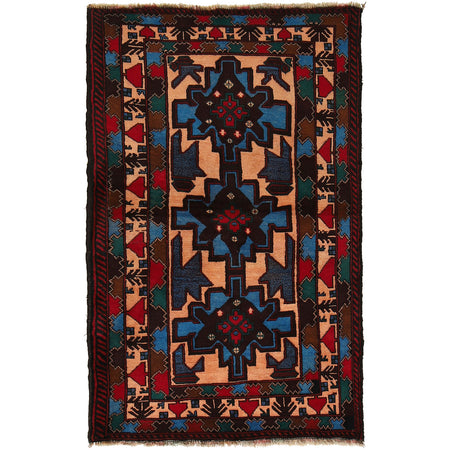Baluchi Rug Handmade Multi Geometric 3x5 ft
