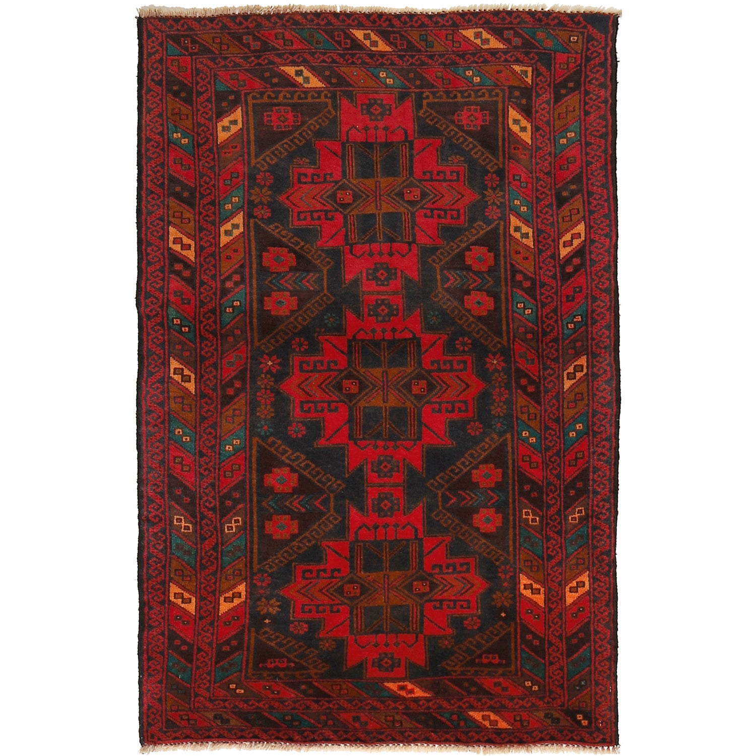 Baluchi Rug Handmade Multi Geometric 3x5 ft