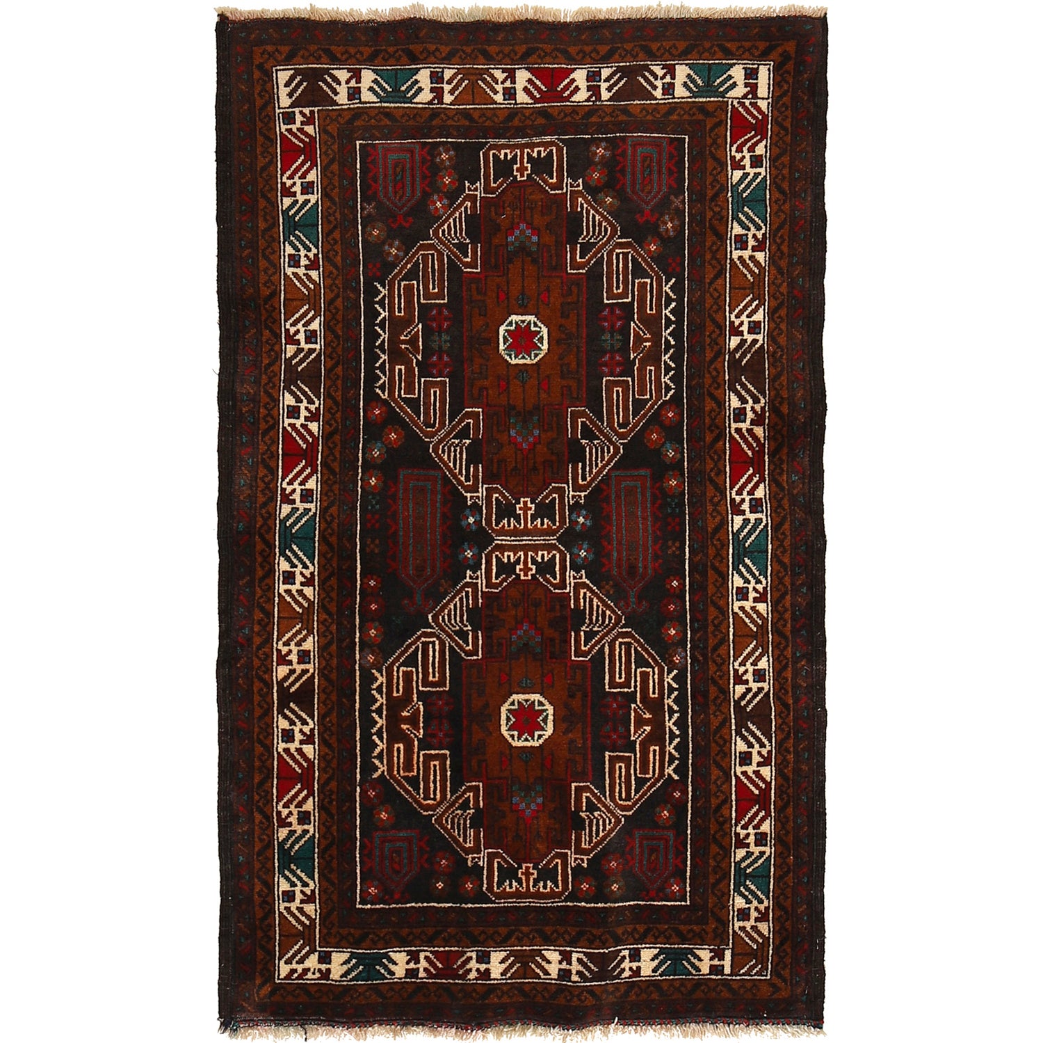 Baluchi Rug Handmade Multi Geometric 3x5 ft