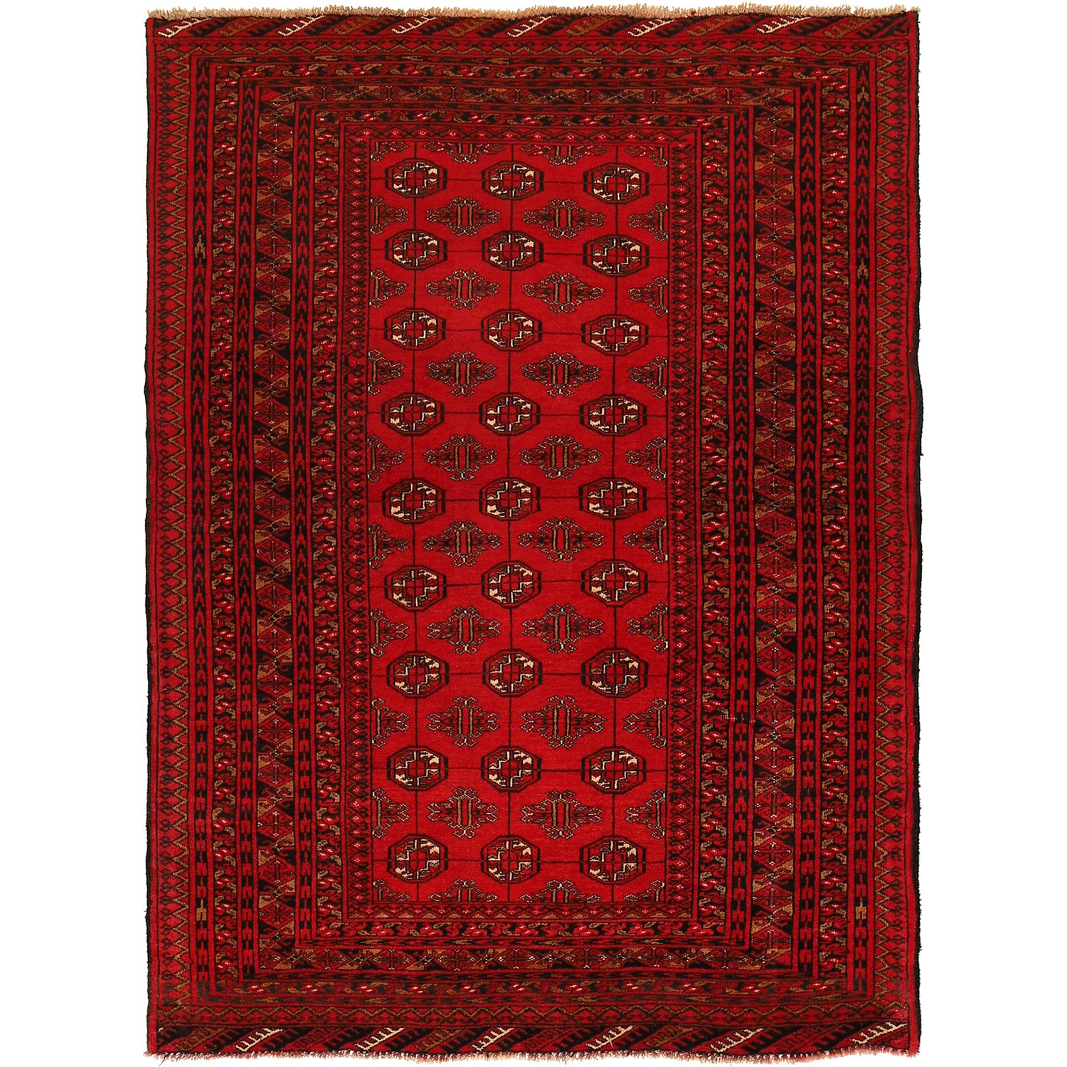 Bokhara Rug Handmade Vibrant Red Medallion 4x6 ft