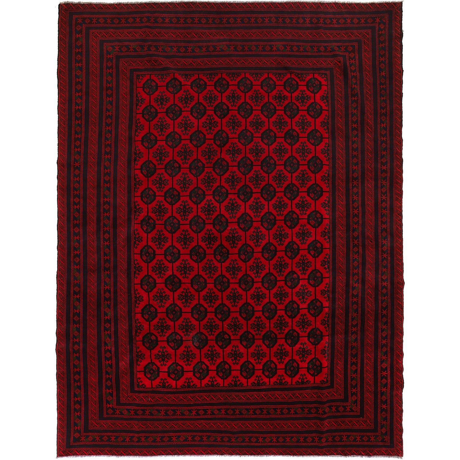 Bokhara Rug Handmade Deep Red Medallion 9x12 ft