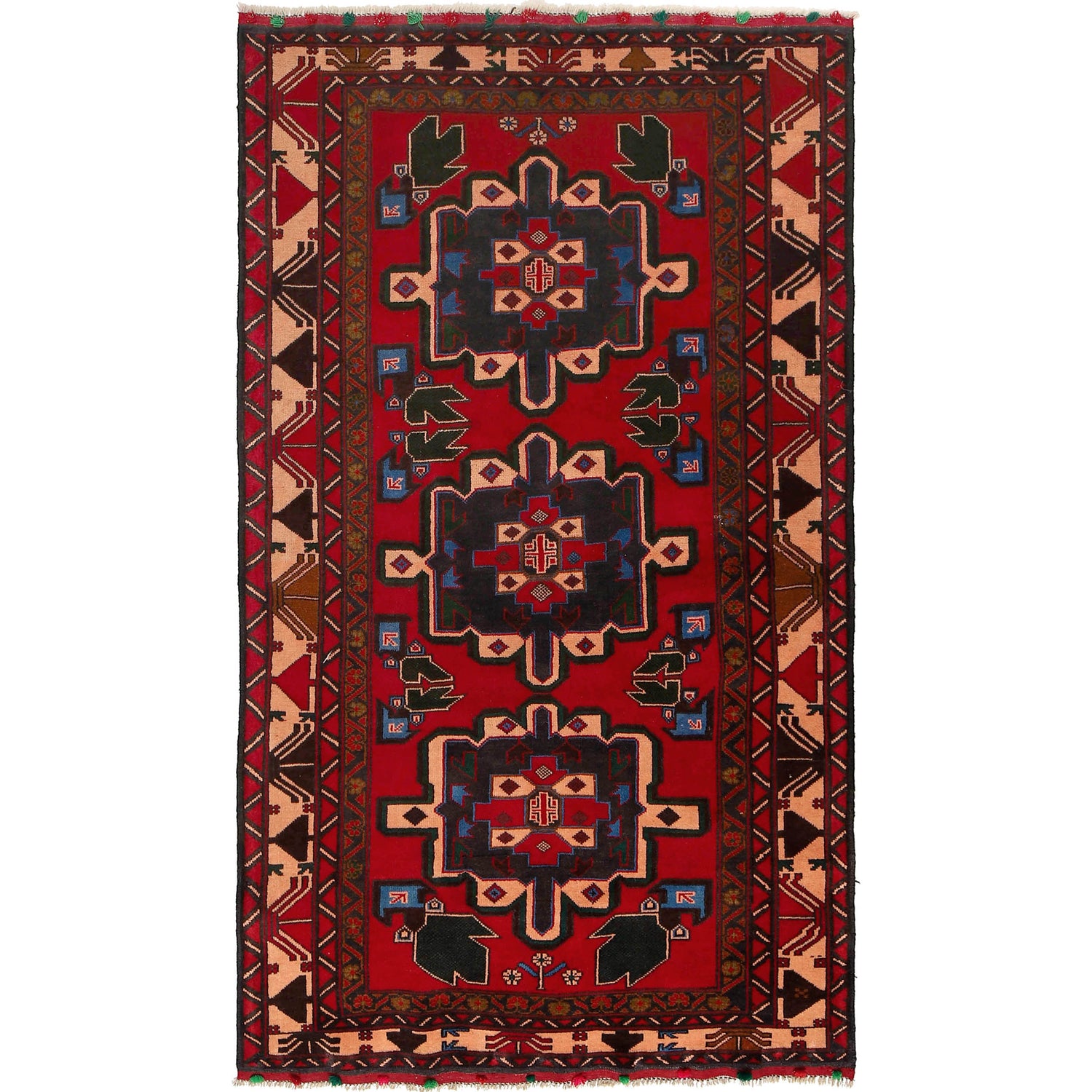 Baluchi Rug Handmade Multi Geometric 4x7 ft
