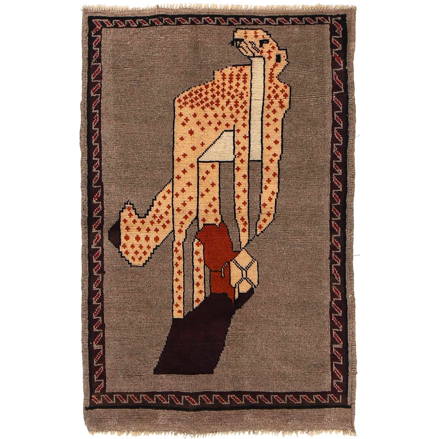 Pictorial Rug Handmade Brown Design