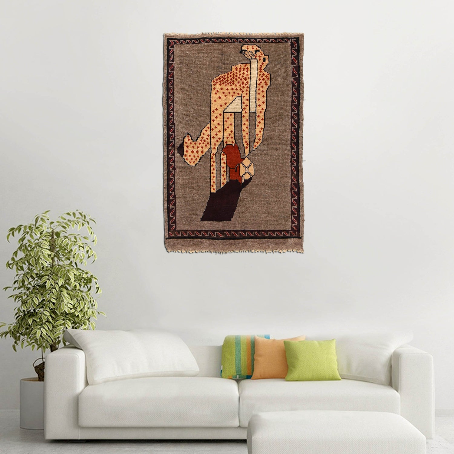 Pictorial Rug Handmade Brown Design