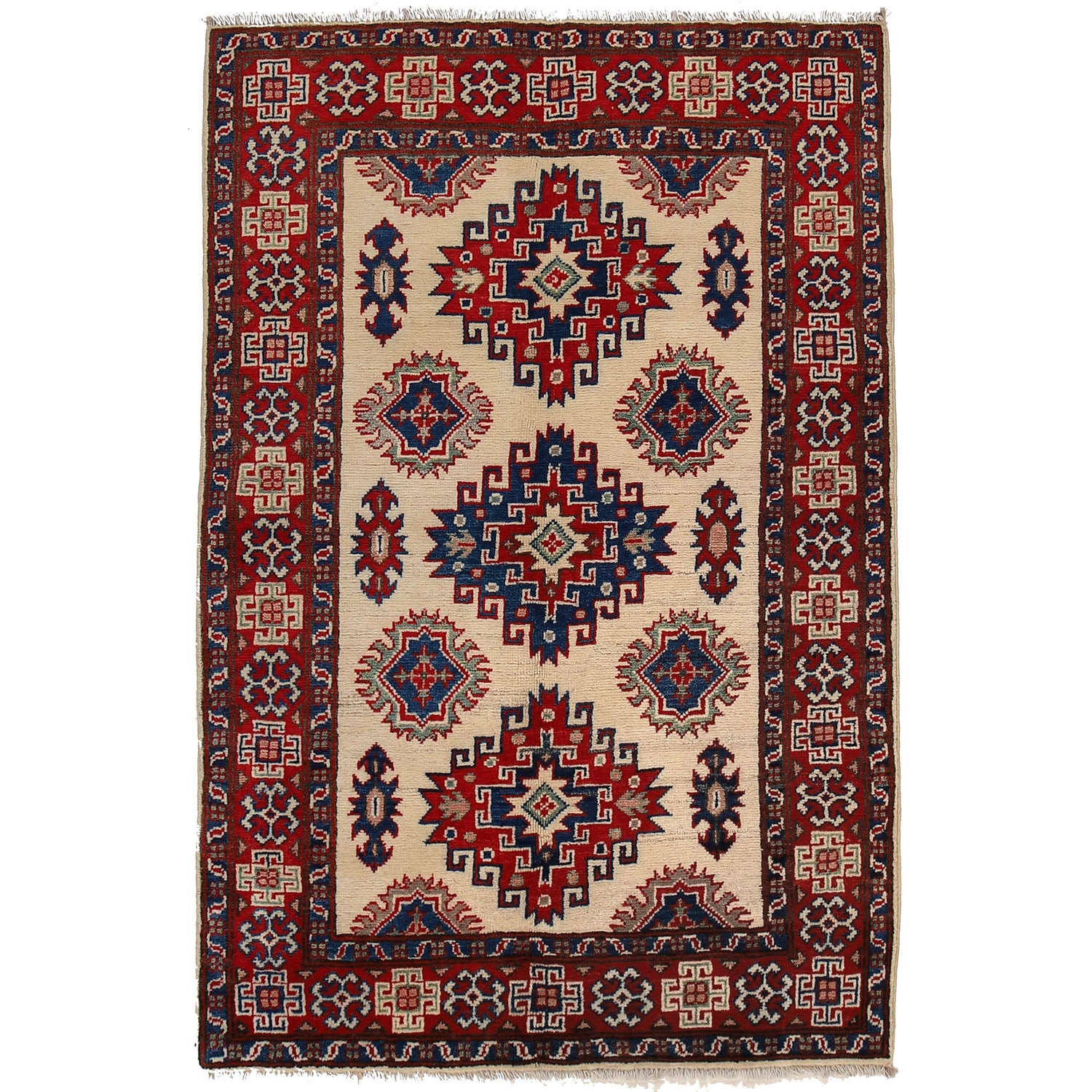 Kazak Rug Handmade Ivory Medallion 3x5 ft