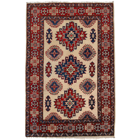Kazak Rug Handmade Ivory Medallion 3x5 ft
