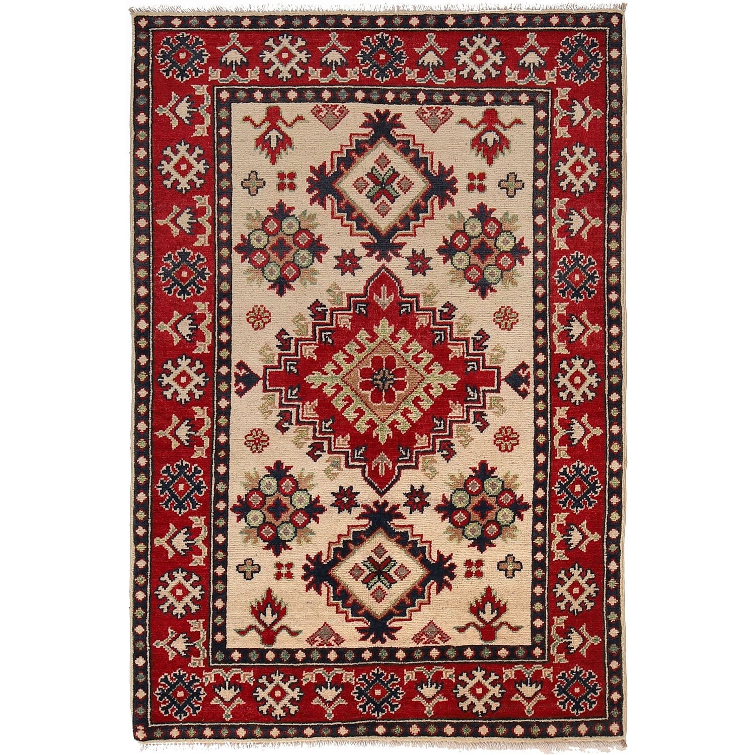 Kazak Rug Handmade Ivory Medallion 3x5 ft