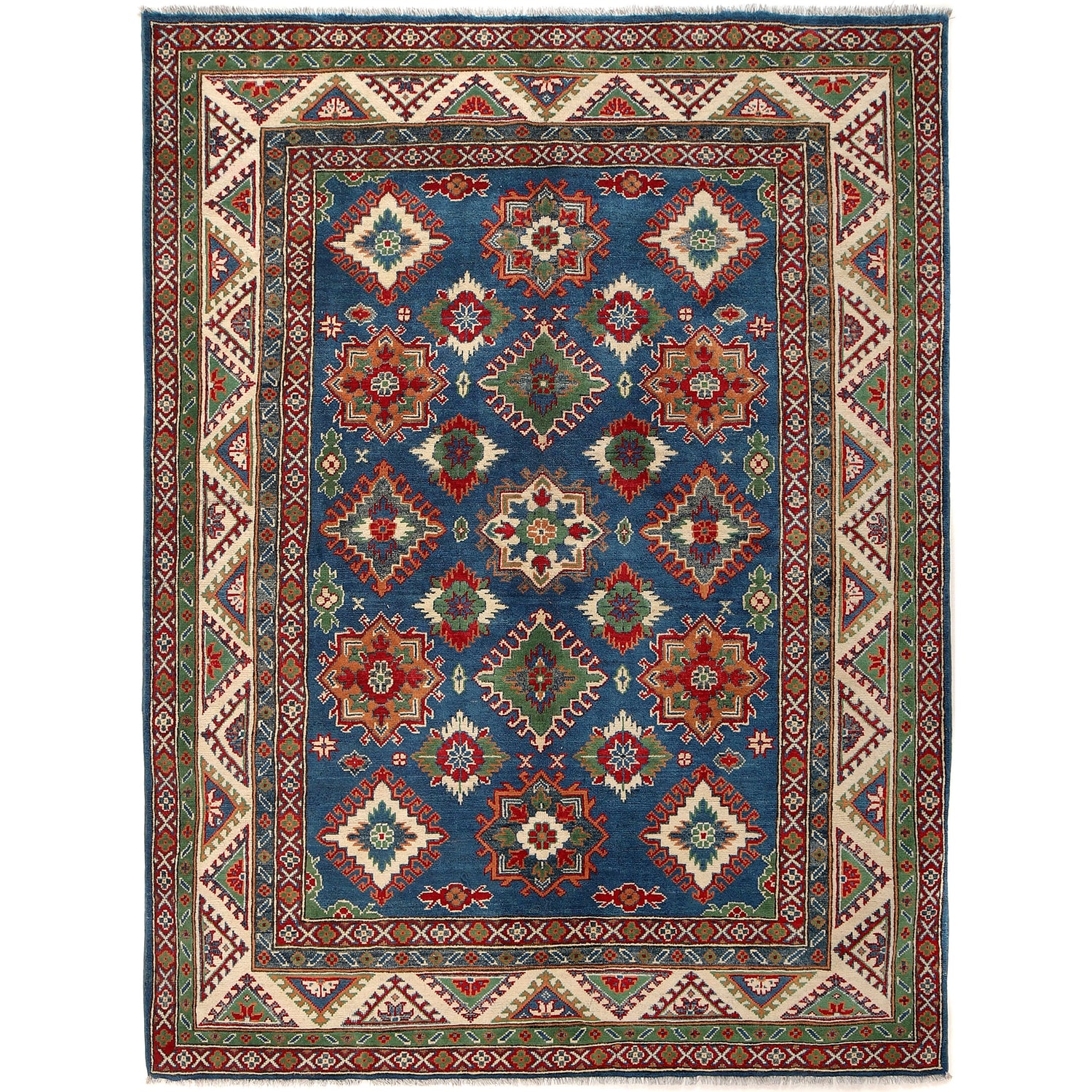 Kazak Rug Handmade Blue Medallion 5x8 ft