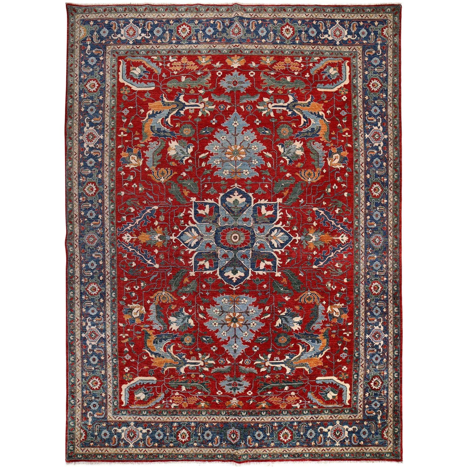 Heriz Area Rug Handmade Red Medallion 10x14 ft