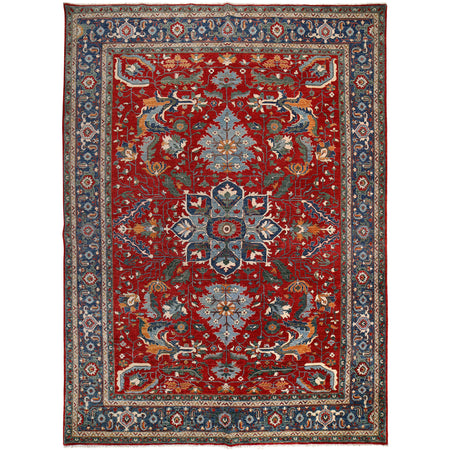 Heriz Area Rug Handmade Red Medallion 10x14 ft