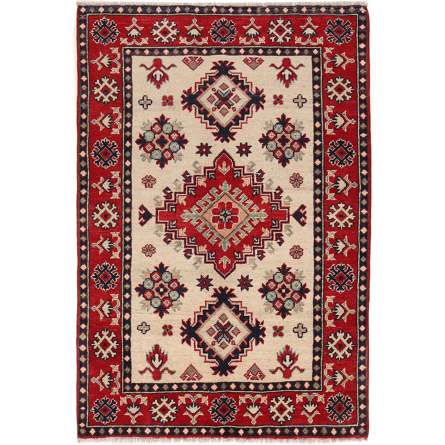 Kazak Rug Handmade Ivory Medallion 3x5 ft
