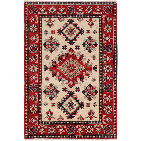 Kazak Rug Handmade Ivory Medallion 3x5 ft