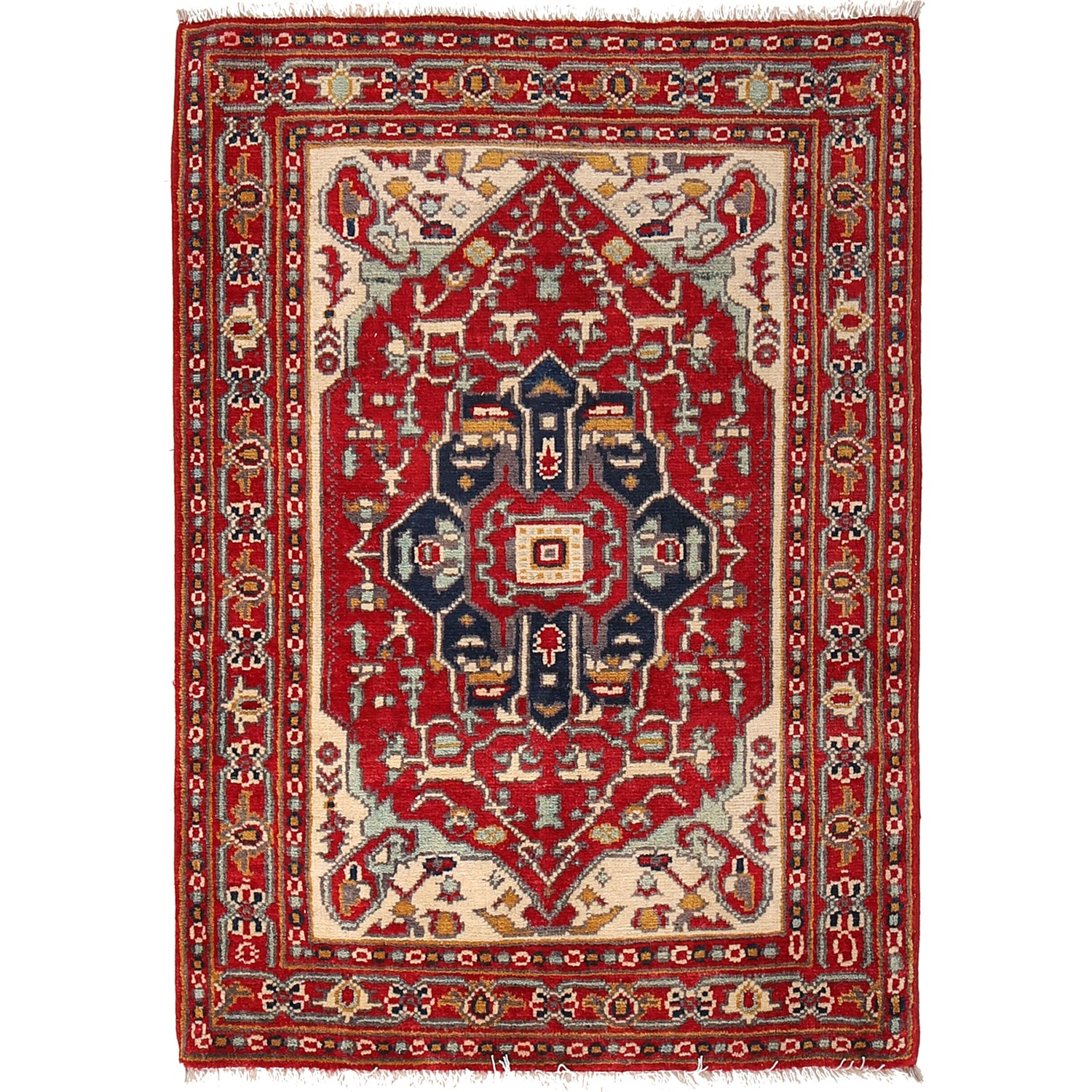 Heriz Area Rug Handmade Red Medallion 2x4 ft