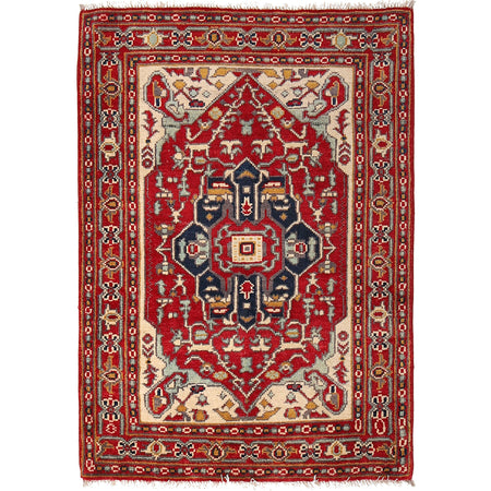 Heriz Area Rug Handmade Red Medallion 2x4 ft