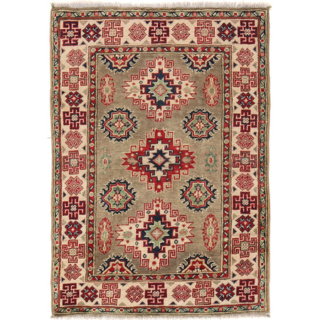 Kazak Rug Handmade Gray Medallion 2x4 ft